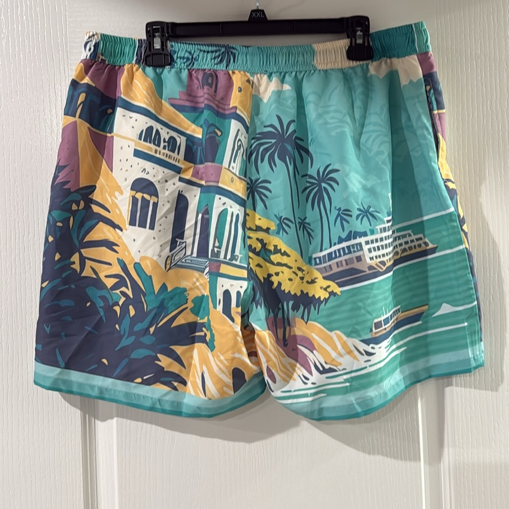 Boohoo Man‎ Swim Trunks - Teal with Cruise ship and Villa print 3XL - Picture 5 of 6